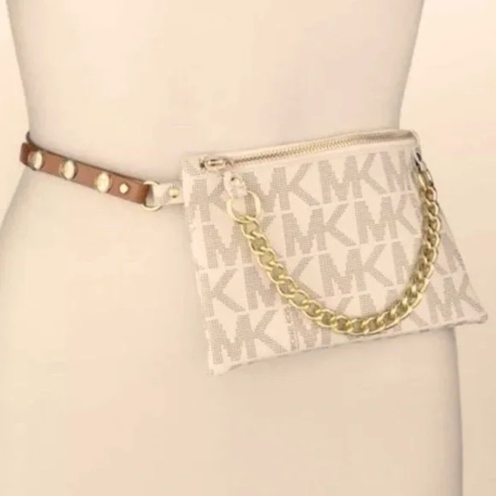 Michael Kors Cream Belt Bag with Gold Chain